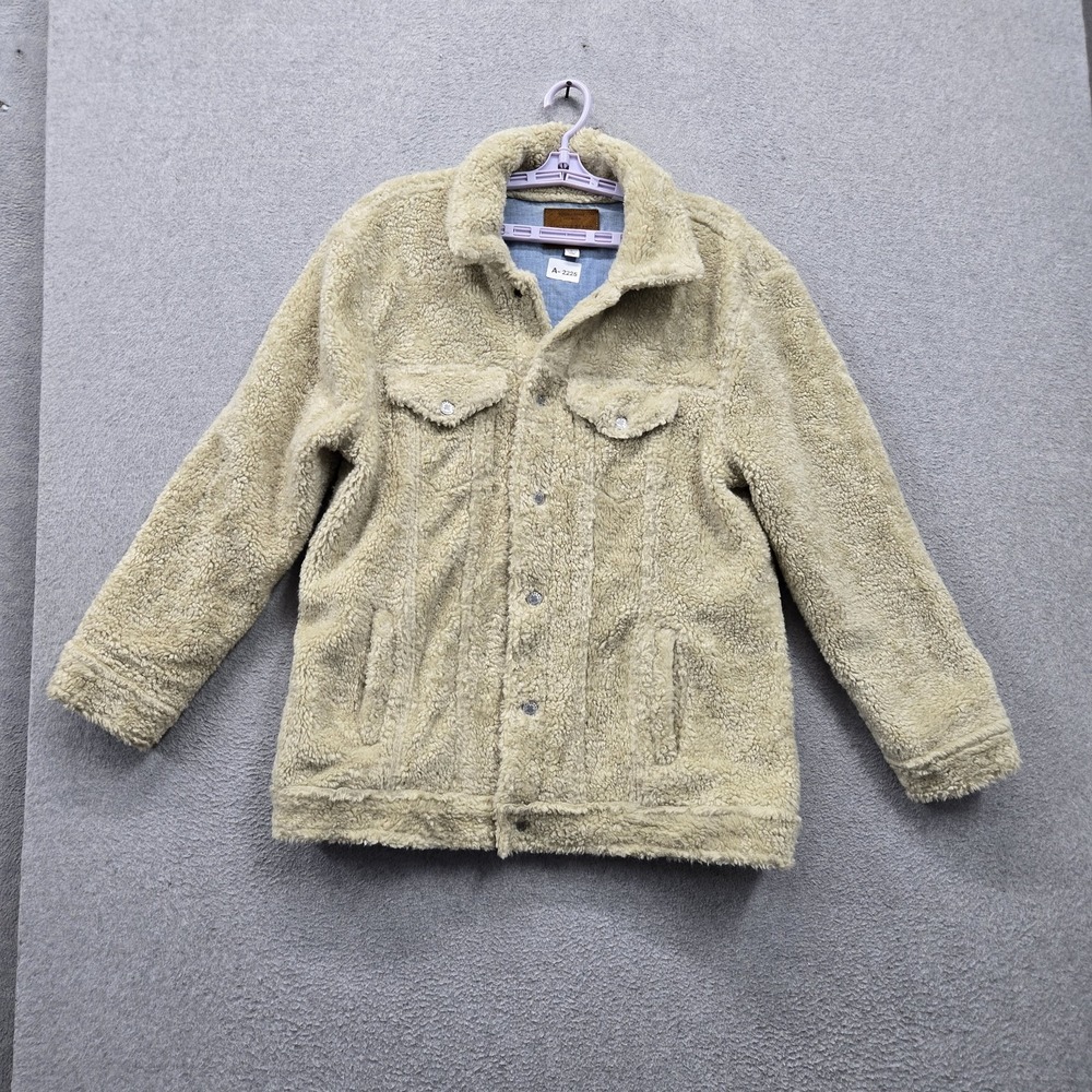Lucky Brand Women Jacket L Beige Acrylic Hemp Fleece Sherpa Snap Button Lined